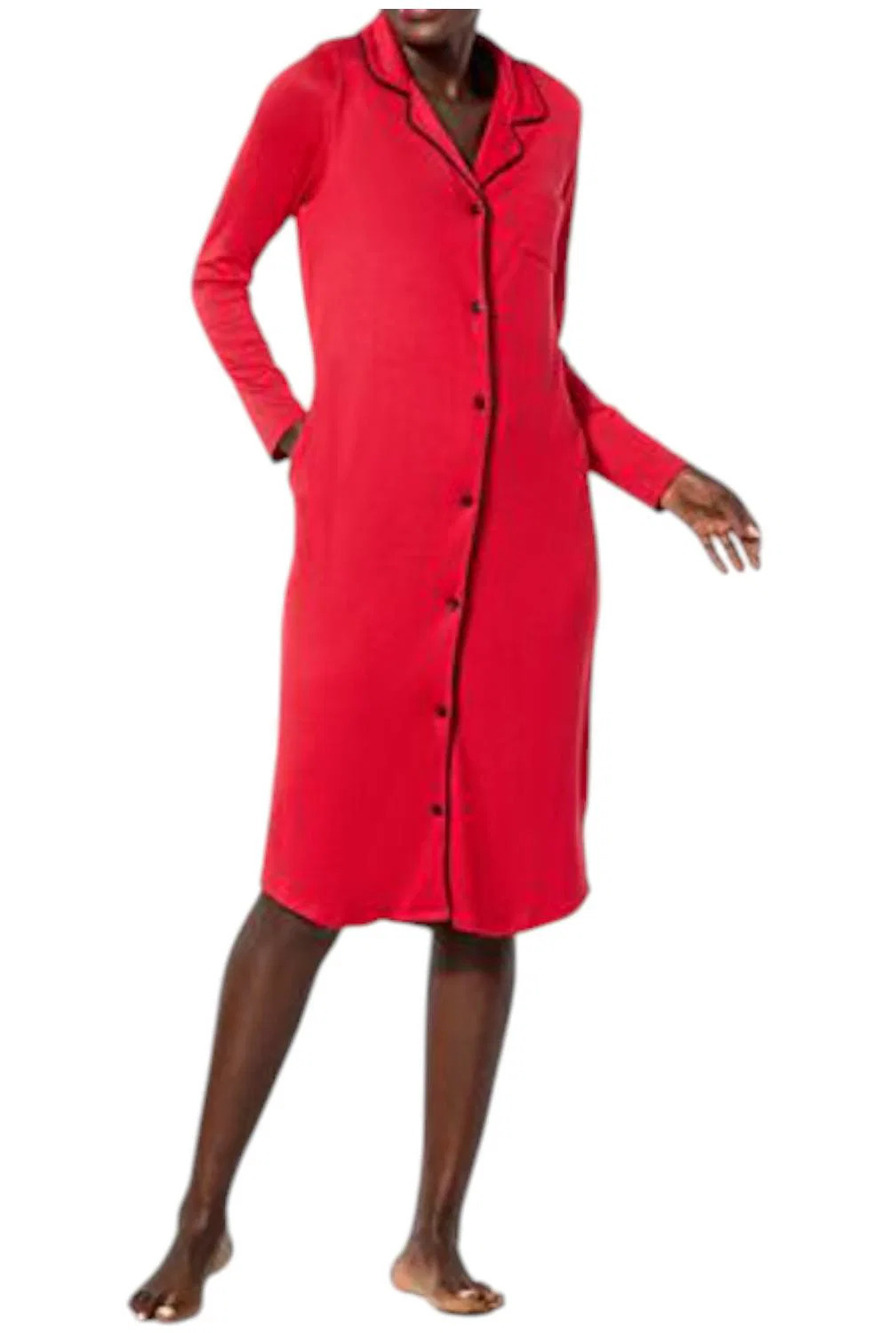 Comfort Code Women's Brushed Ultra Knit Collared Sleepshirt Red - Regular